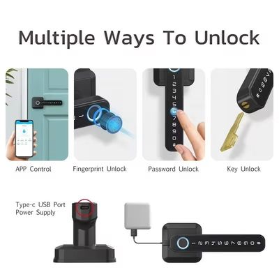 Almacenamiento de datos con tarjeta de memoria Cerradura inteligente para puertas de madera IP66 a prueba de agua Wifi de huellas dactilares