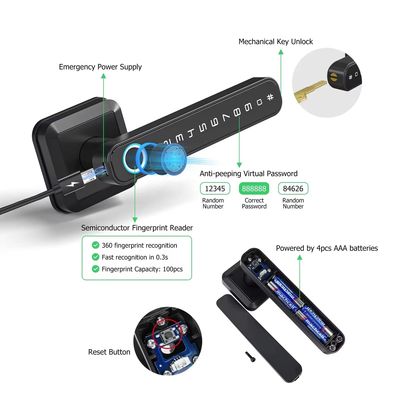 Almacenamiento de datos con tarjeta de memoria Cerradura inteligente para puertas de madera IP66 a prueba de agua Wifi de huellas dactilares