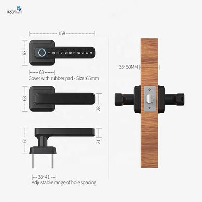 Aplicación WiFi Puerta inteligente Cerradura electrónica con mango de huella digital Cerradura Tuya TT a prueba de agua