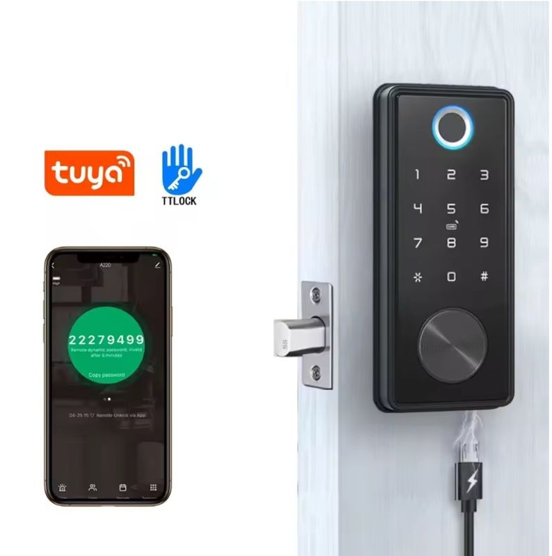 Cerradura inteligente de aleación de zinc negro azul para red WIFI Tuya APP Tarjeta de memoria